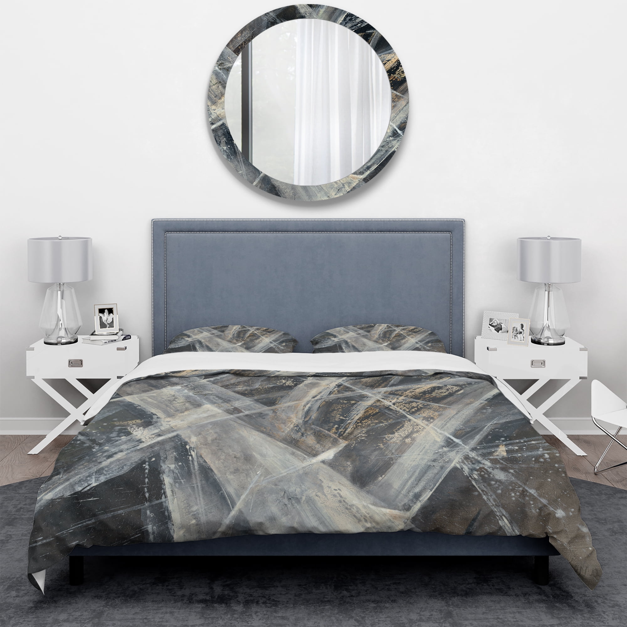 Designart 'Abstract Glacial Black and White Painting' Geometric Duvet Cover Set