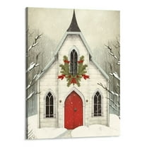 Shiartex  Vintage Christmas Snow Church Christmas Poster Picture Canvas Wall Art Home Living Room Decor Mural Modern Classroom Bedroom Aesthetics Decoration Boys Women Gift (16x20 Inch)
