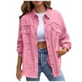 thumbnail image 6 of CheerKidz Womens Denim Jacket Fringed Ripped Long Sleeve Lapel Button Casual Winter Clothes Spring Outerwear Daily Fashion Coat for Fall(Pink,XL), 6 of 6