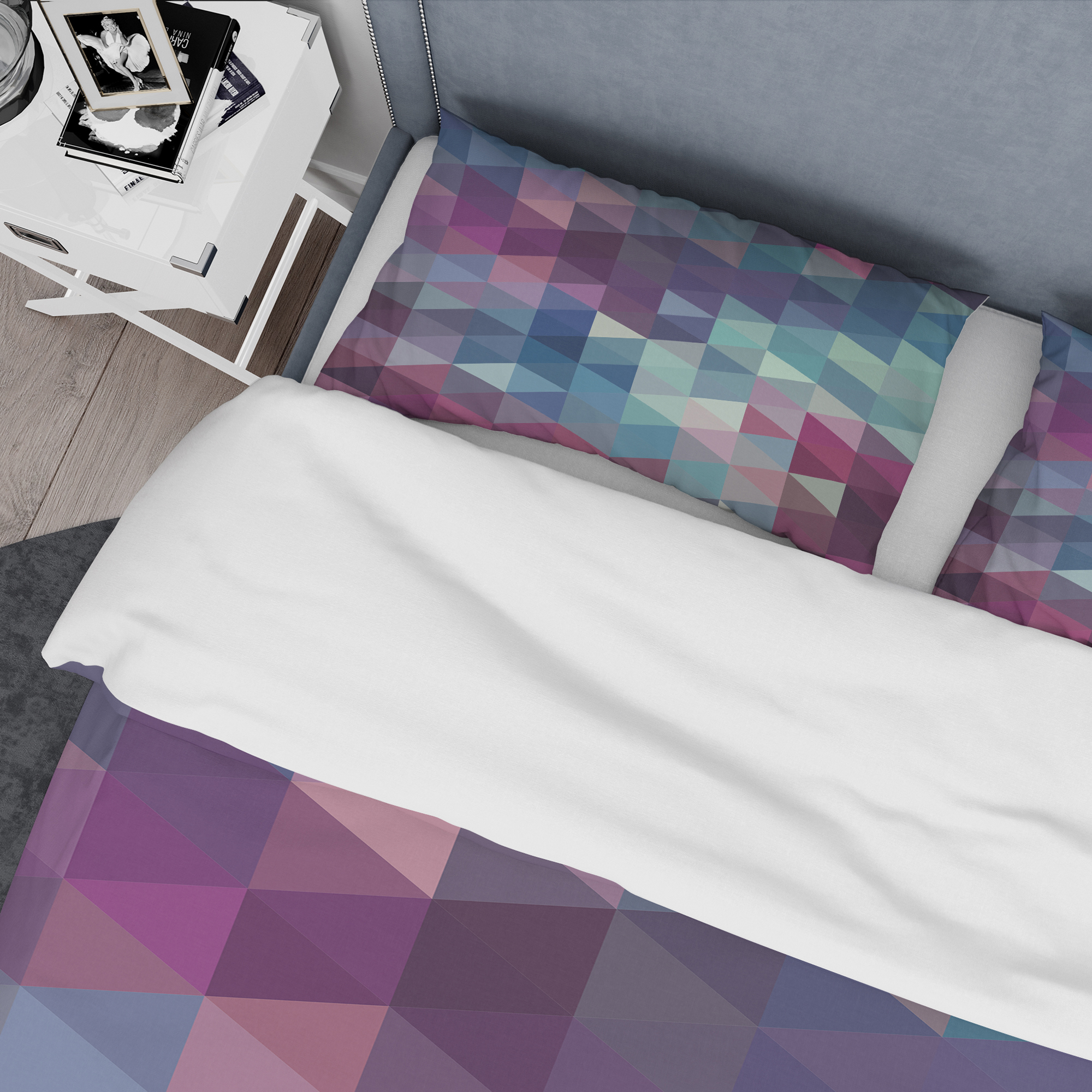 Designart 'Triangular Geometry in Shades of Blue and Magenta' Modern & Contemporary Duvet Cover Set