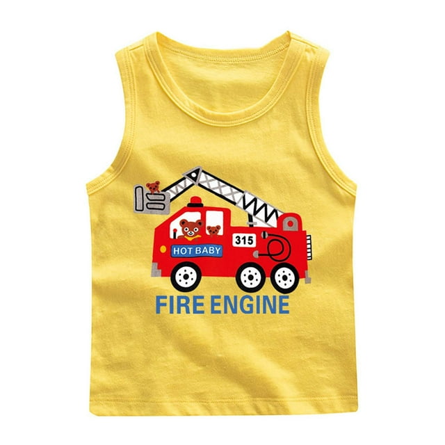 Économies d'Été! SROBPTY Garçons Filles Chemises d'Été Hauts, T-Shirt de Base à Col Rond d'Été pour Enfants à la Mode Sans Manches Jaune pour Garçons, 7 Ans