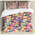 thumbnail image 1 of Scales Duvet Cover Set King Size, Pastel Colored Orderly Half Circle Shapes Overlapping Retro Style Funky Grid Print, Decorative 3 Piece Bedding Set with 2 Pillow Shams, Multicolor, by Ambesonne, 1 of 3