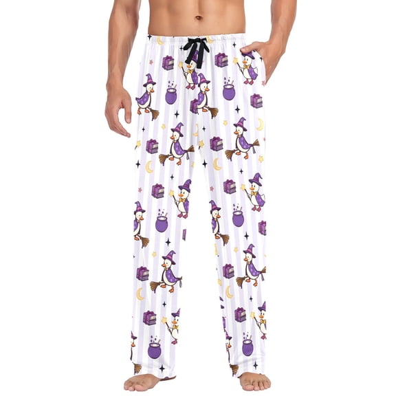 FORMRS Mens Pajama Pants with Pockets Cotton Sleepwear Lounge Bottoms Sizes S-2XL, Purple Halloween Gooses