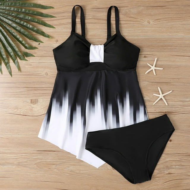 UPPADA Tankini Swimsuits for Women High Waisted Bathing Suit Two Piece Tank Top with Bottom Brief Swimsuit Ruched Tummy Control Bathing Suits Flowy Beachwear Savings Black,L
