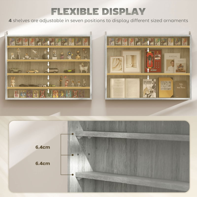 Alvantor in 5-Tier Wall Display Storage Cabinet with Glass Doors & Adjustable Shelves 31.5" x 3.7" x 23.6" White