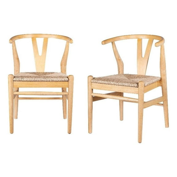 Cera Dining Chair Set of 2- Handwoven Rope Seat- Natural Brown Wood