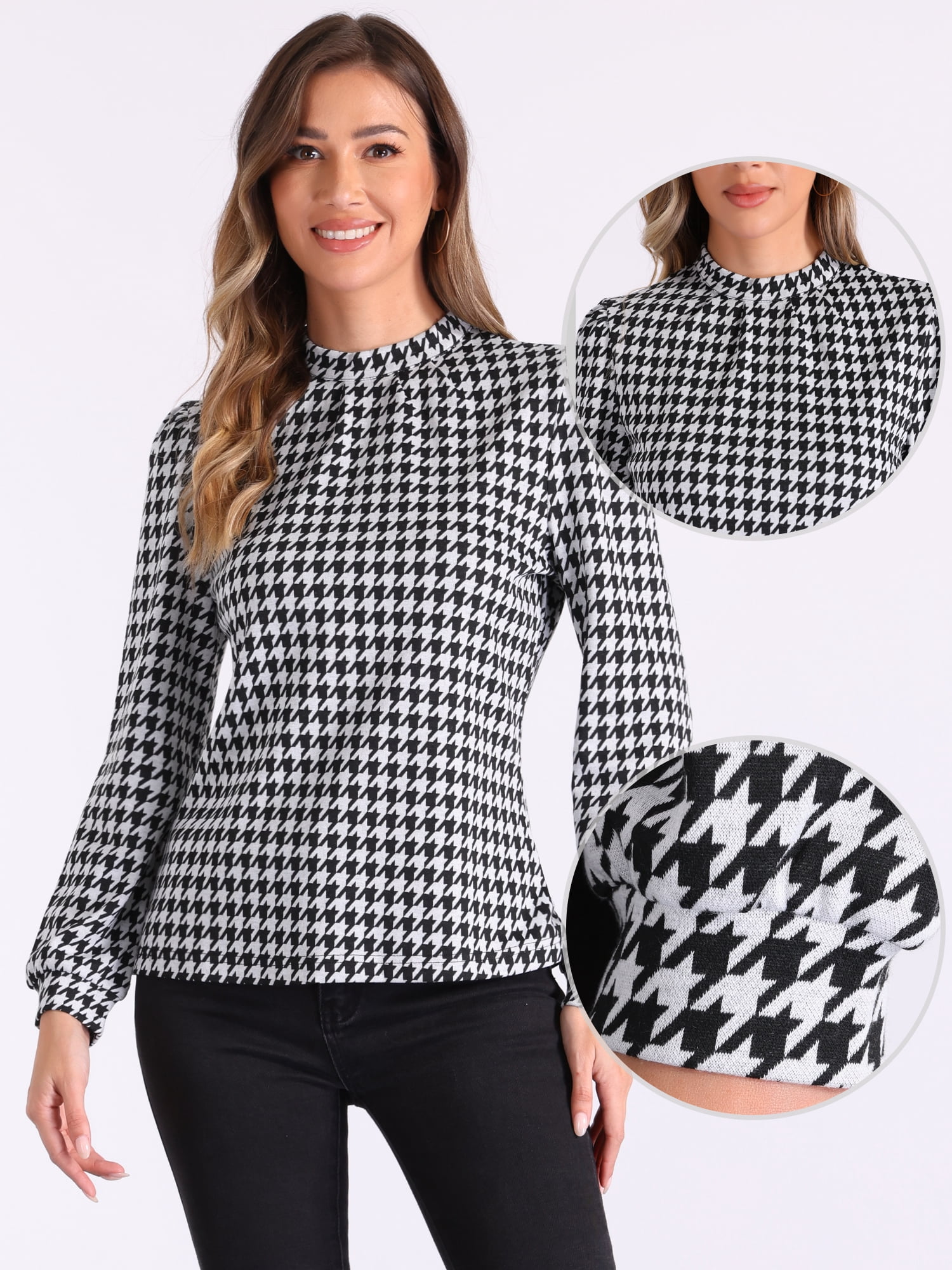 DARING DIVA Houndstooth Plaid Vintage Blouse  XS Black