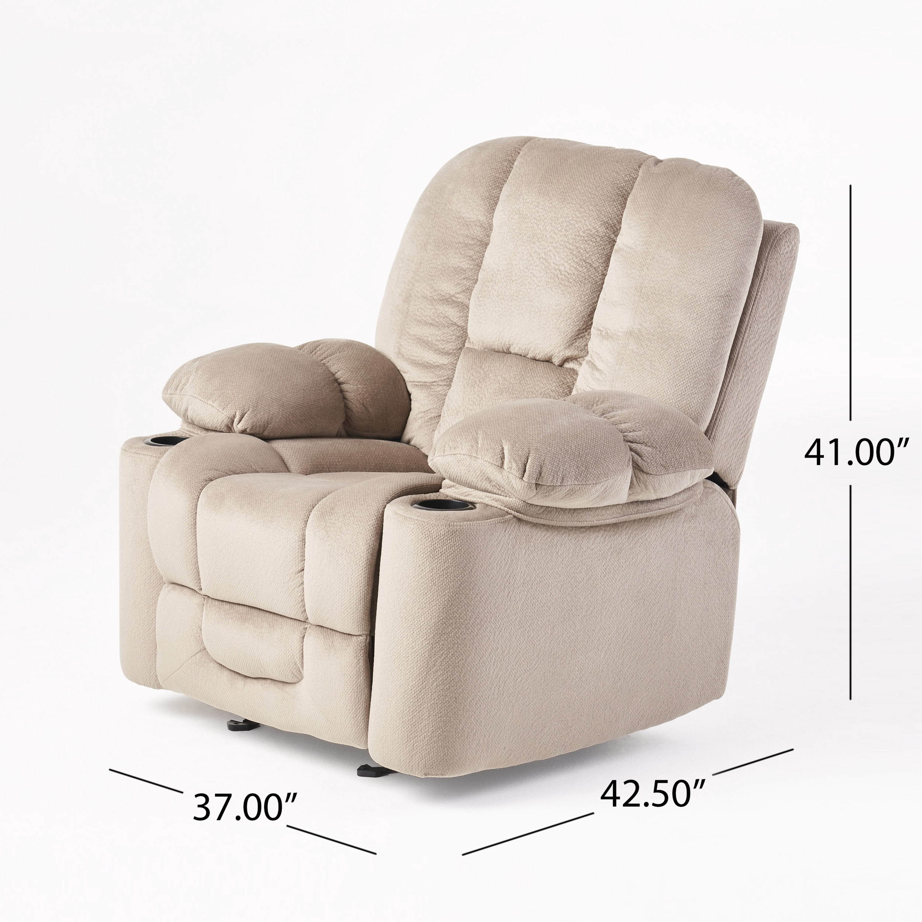 Euroco Luxurious Manual Recliner Chair in Coffee, Skin-Friendly Fabric, Dual Cup Holders