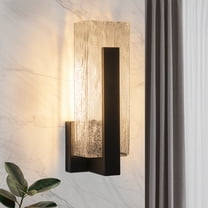 Modern Black Indoor Outdoor Led Wall Sconce with Seeded Glass, 12W 3000K Warm White
