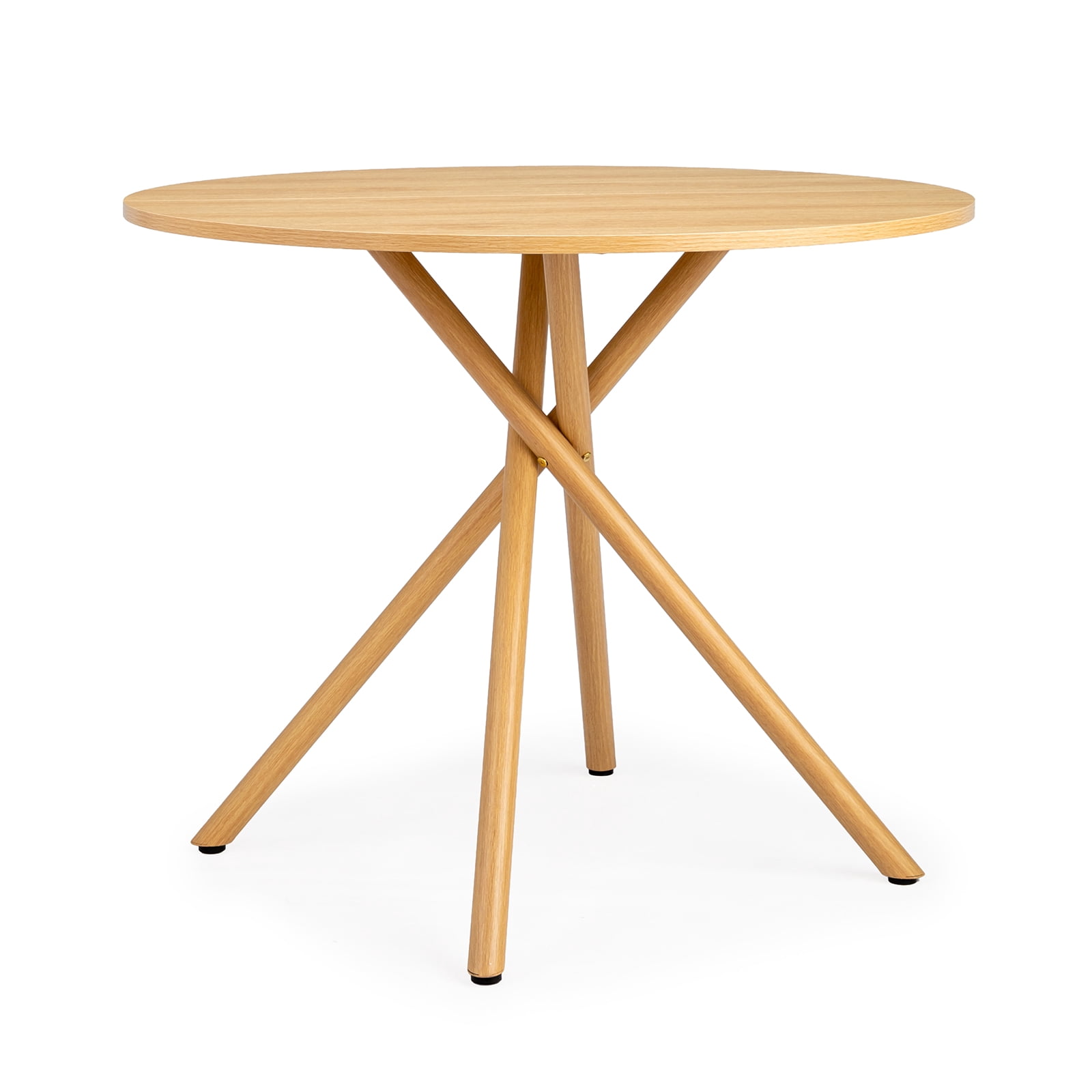 37.4 Inch Round Dining Table for 4-6 People, Cross X Metal Leg Kitchen Dinner Table with Adjustable Foot Pads, Easy Assembly Small Space Dining Room Table, Natural Wood Tone