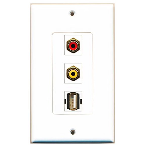 RiteAV - 1 Port RCA Red and 1 Port RCA Yellow and 1 Port USB A-A Decorative Wall Plate Decorative