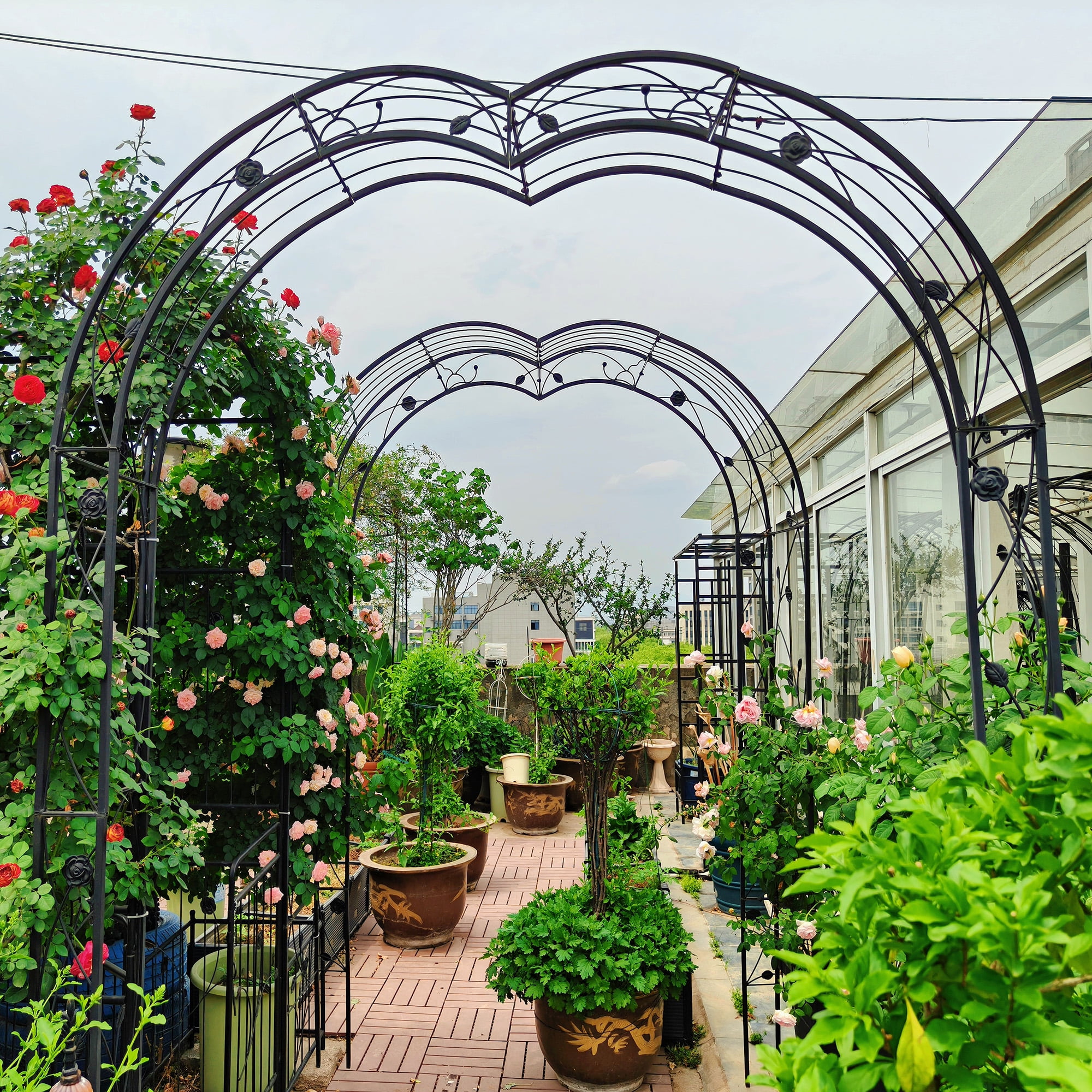Garden Arch with 8 Styles Garden Arbor Trellis Climbing Plants Support Rose Arch Black