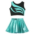 thumbnail image 3 of YIZYIF Girls Shiny Metallic Crop Top with Ruffled A-Line Skirt Skort Teens Jazz Hip Hop Modern Dance Costume Lake Green 8, 3 of 7