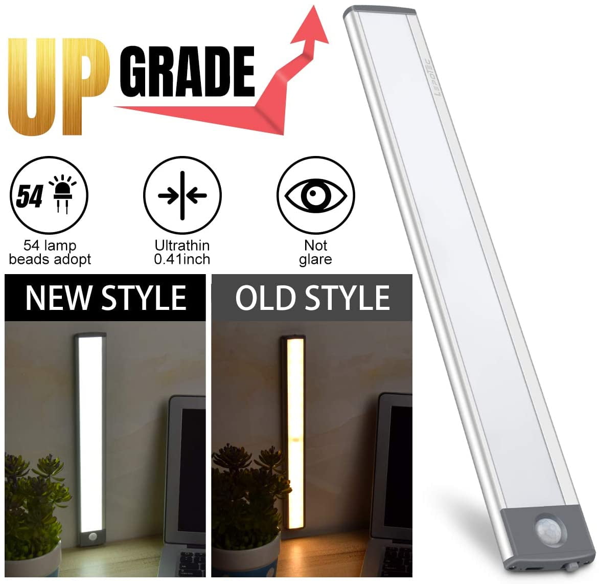 30-LED Motion Sensor Cabinet Light,Magnetic Motion Activated Under Counter Closet Lighting, Wireless USB Rechargeable Kitchen Cupboard Night Lights,Motion Activated Light Bar-2Pack