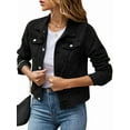 thumbnail image 1 of Jean Jackets for Women Basic Long Sleeve Button Down Denim Jacket Cropped Fashion Jean Jacket Black S, 1 of 7