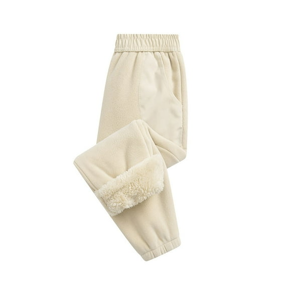 ZyeKqe Toddler Boys Girls Fuzzy Fleece Pants Sherpa Lined High Waisted Cotton Pants Warm Winter Trousers with Pockets