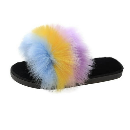 

Alueeu ladies shoes casual Women Slippers Slides Indoor Flip Flops Casual Furry Plush Shoes Home Slipper Purple 38-39