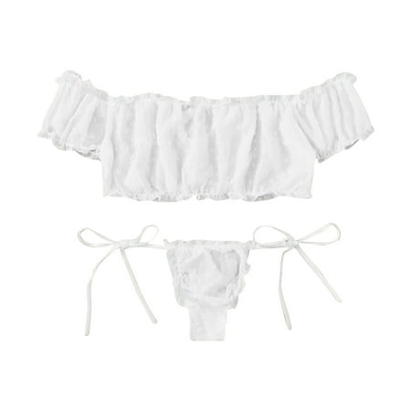 

AIMAOMI Women s Lace Solid Color Underwear Split Bikini Underwear Set H