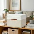 thumbnail image 2 of DECOMOMO Storage Box with Lid, Decorative Box, Large Storage Bins with Lid (Beige & White, 3 Pack with Flip Lid), 2 of 5