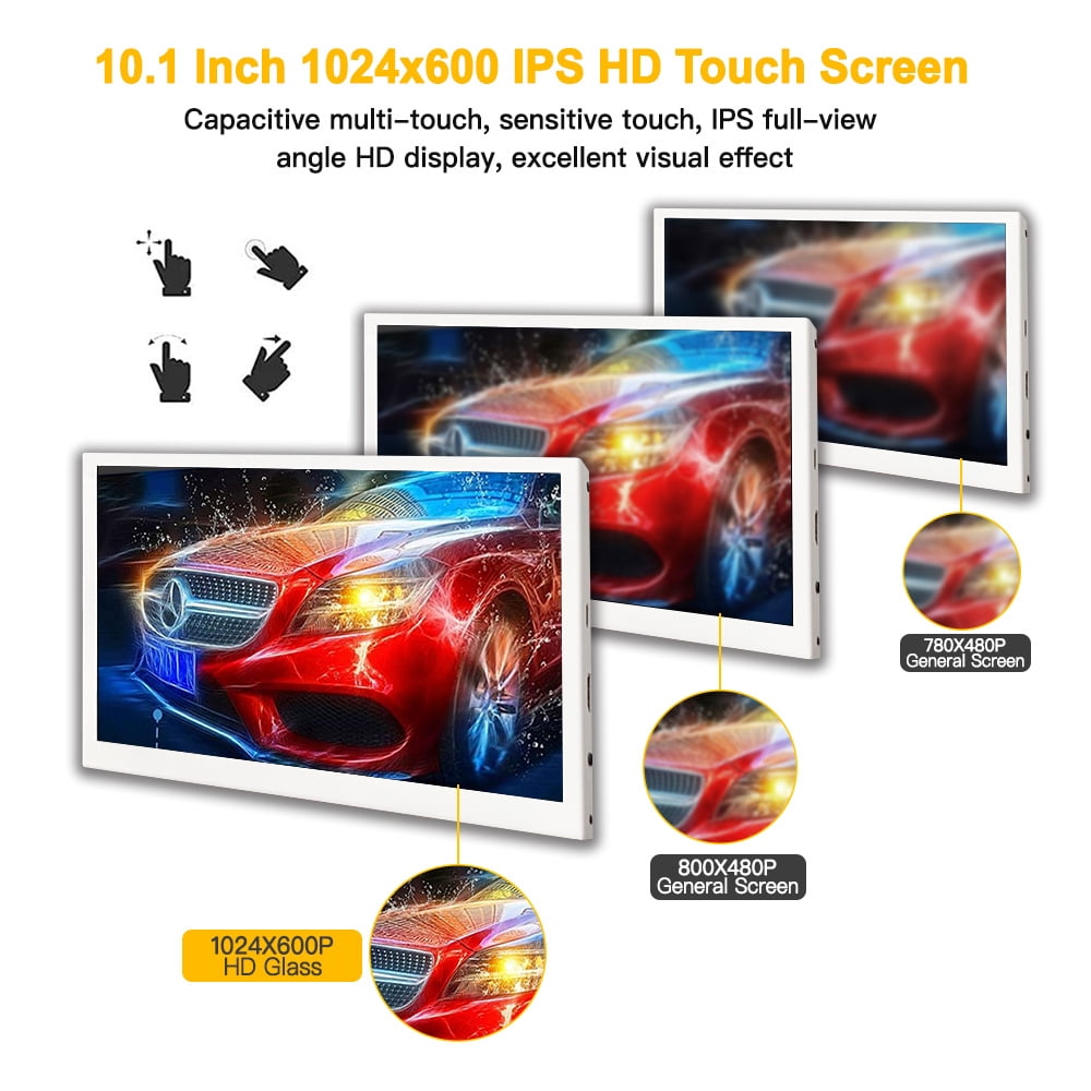 10.1-inch Portable Touch Screen Travel Monitor 1024x600 IPS Display HDMI & USB-C Connections with Built-in Speaker for Digital Drawing Design Home Office Laptop PC White
