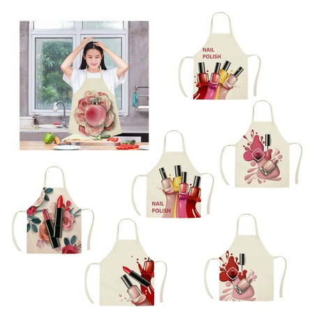

SunSunrise Kitchen Apron Clear Pattern Anti-fade Flax Nail Glue Printed Cooking Chef Bib for BBQ