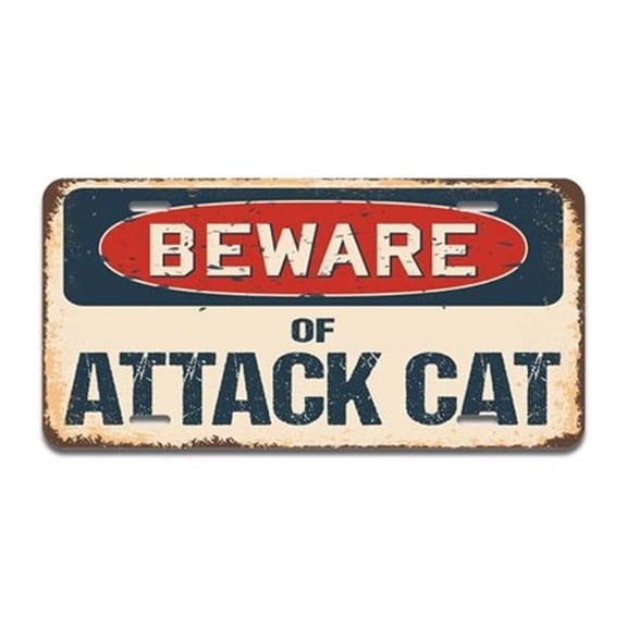 Aluminum License Plate - Beware of Attack Cat