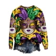 thumbnail image 6 of Felirenzacia Women's Carnival Crewneck Long Sleeve Fleece Pullover Hoodie Top, Purple Mardi Gras Mask Pattern Sweatshirt for Women, S-3XL, 6 of 6