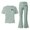 j-949Green437, variant on HAYIMI Girls Bowknot Print O-Neck Short Sleeve Tops And Wide Leg Pants For Kids Summer Outfit Sets Cute Leisure Clothes Sets