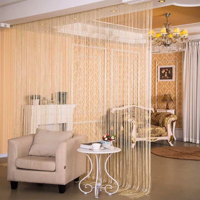 Yipa Sheer String Curtains Beads Thread Curtains Panels Glitter Tassel Window Drape Room Divider Fringe String Door Curtain