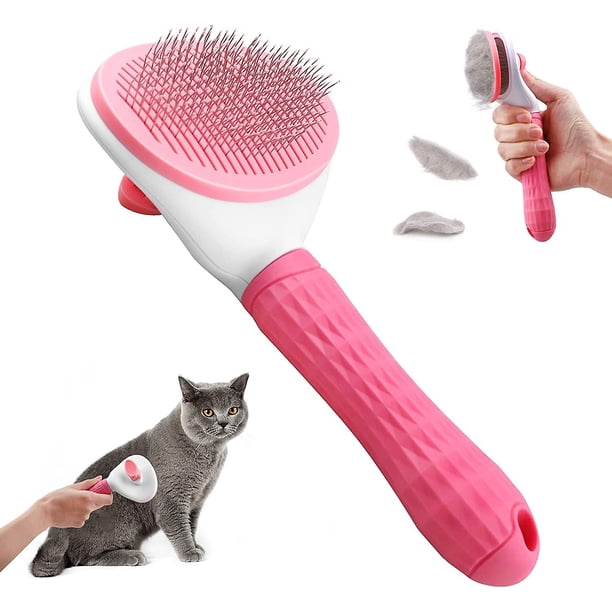 Cepillo Para Mascotas Con Botón De Limpieza - Para Perros Y Gatos, Pelo Largo/Corto, Con Púas De Masaje Y Mango Ergonómico