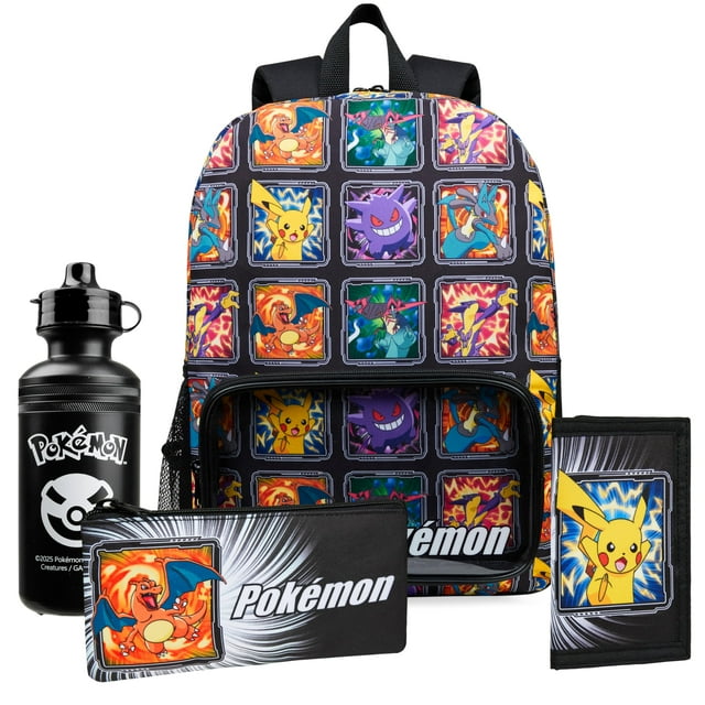 Set de Mochila Pokémon para Niños con Botella de Agua, Estuche para Lápices y Lonchera