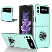 Compatible with Galaxy Z Flip 3 Case with Ring Grip Anti-Drop, Allytech Ultra Slim Matte PC All-Inclusive Protection Finger Ring Holder Car Mount Supported Stand Case for Samsung Z Flip3 2021, Skyblue