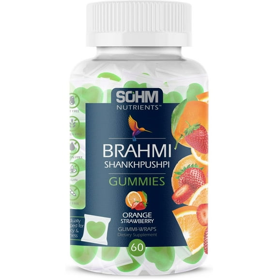 SOHM ADDS LIFE TO LIVES Brahmi and Shankhpushpi Gummies, 60 Count Individually Wrapped, Supports Immune System Vegetarian Without Gluten