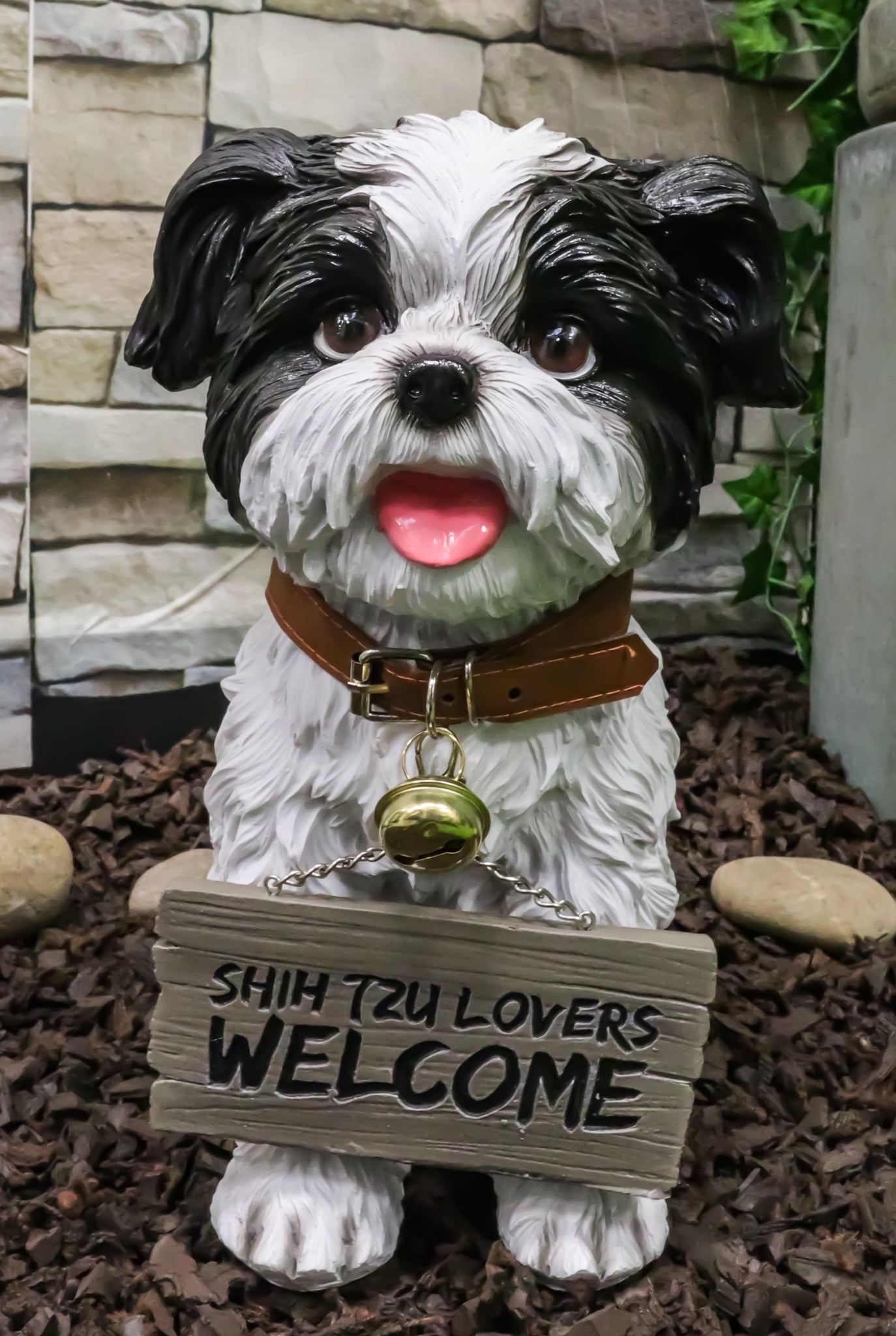 Ebros Shih Tzu Dog Statue With Jingle Collar Welcome