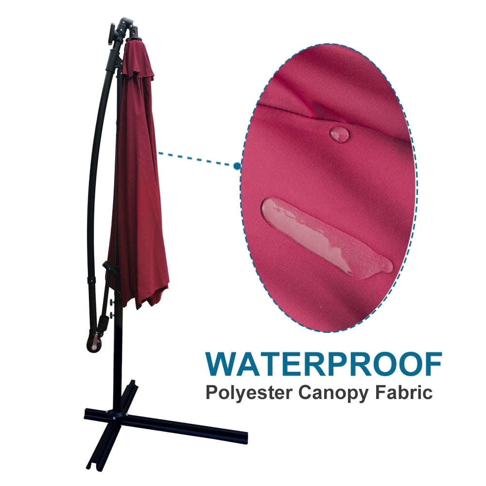 Aukfa 10ft Patio Solar LED Lighted Outdoor Umbrellas with Cross Base for Market Beach Pool - Wine