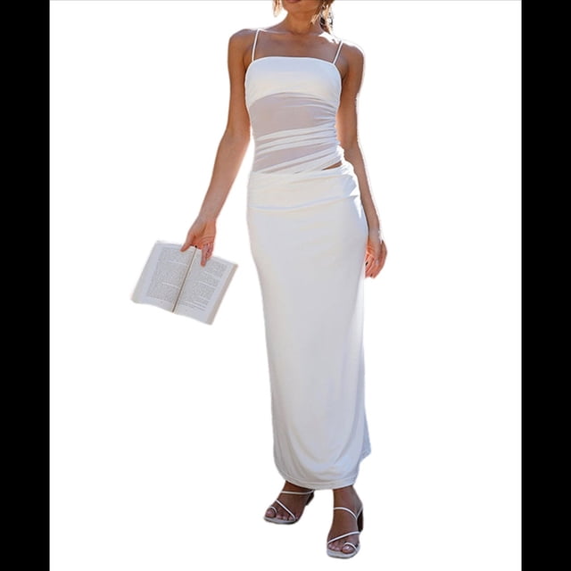 Conjunto de Dos Piezas para Mujer: Conjunto de Vacaciones de Verano, Sin Mangas, de Asimétrica, Top Corto y Faldas Largas. M