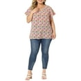 thumbnail image 2 of GRACE & GRANDEUR Women's Plus Size Keyhole Neck Short Sleeves Floral Chiffon Shirt Blouses 3X Red Pink, 2 of 7