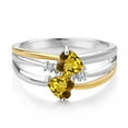 thumbnail image 2 of Gem Stone King 925 Sterling Silver and 10K Yellow Gold Yellow Citrine and White Lab Grown Diamond Ring for Women (0.94 Cttw, Heart Shape 5MM, Gemstone November Birthstone, Size 8), 2 of 3