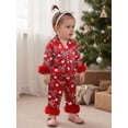 thumbnail image 6 of Cjfdfy Toddler Baby Girl Christmas Silk Stain Pajamas Set Kids Girl PJS Set Sleepwear Spring Fall Winter Clothes Candy Cane Long Sleeve Button Down Shirt with Long Pants Set Loungewear Homewear 1-7Y, 6 of 9