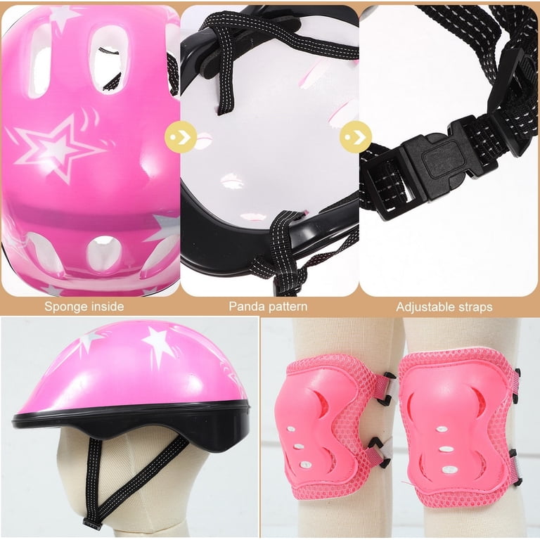 Kit De Protection Enfant 7 Pièces – Casque, Genouillères, Coudières, Protège-poignets – Taille Ajustable 4-16 Ans, Bleu Ou Rose