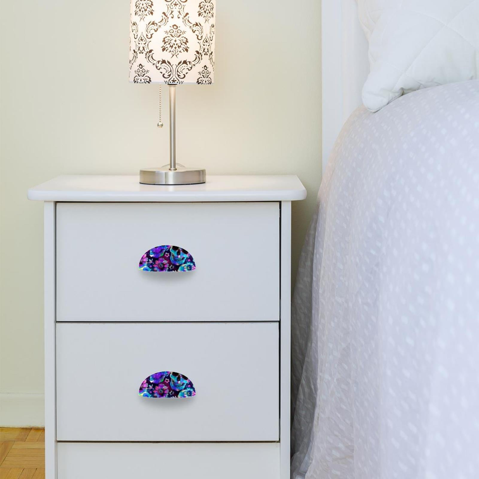 PhooArto 6 Pcs Cup Drawer Pulls, Colorful Neon Skull Flowers Shell Shape Handles Cabinet Knobs for Dresser Cupboard Closet Wardrobe with Screws