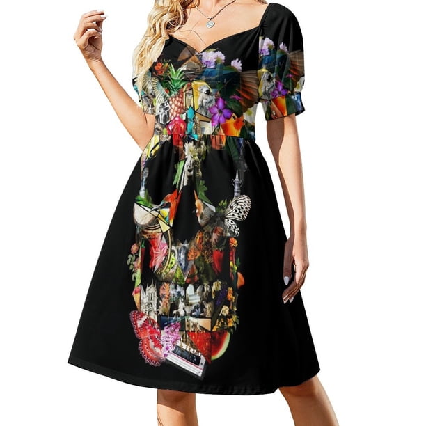 Vestido de manga corta Fragile Skull 2, vestidos para mujer 2025, vestido de noche para mujer, ropa de verano para mujer, vestido
