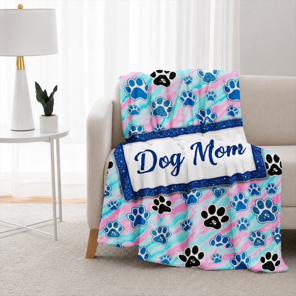 SPXUBZ Dog Paw Pattern Flannel Blanket Soft Plush Throw Blanket Cozy Warm Lightweight Blanket for Pet Lovers Sofa Bedroom 50"x40"