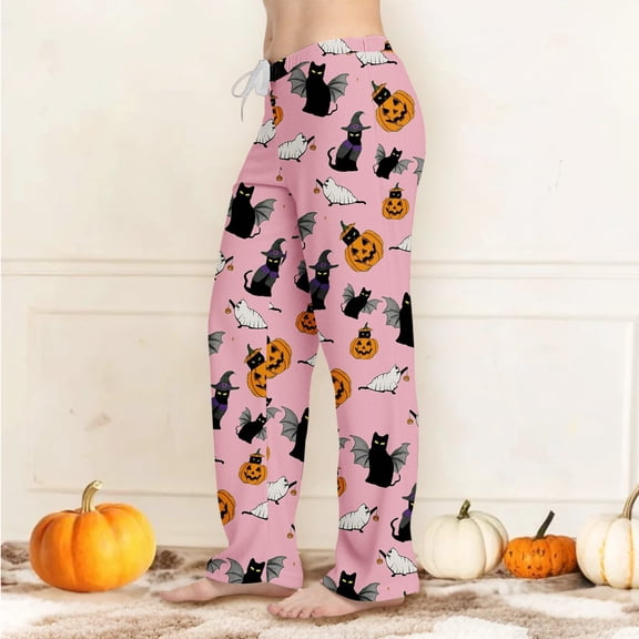 Pink Womens Jogger Pajamas Pants Spooky Season, Cozy, Fleece, Cute, Warm, Loose, Fall Pajama Pants, Sleepwear, Pjs Pants, High Waisted, Comfy, Winter Clothes S