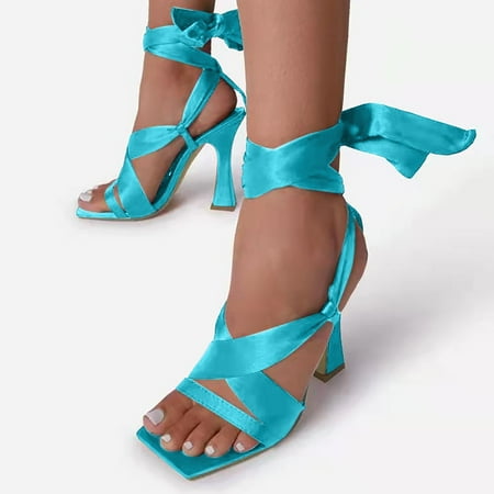 

〖Yilirongyumm〗 Blue 42 Sandals Women Toe Shoes High Women s Breathable Beach Heels Fish Up Lace Mouth Outdoor Sandals Summer Open Women s Sandals
