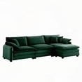 thumbnail image 3 of Green corduroy 3-seater sofa featuring one footrest & ottoman, stylish & retro!, 3 of 14