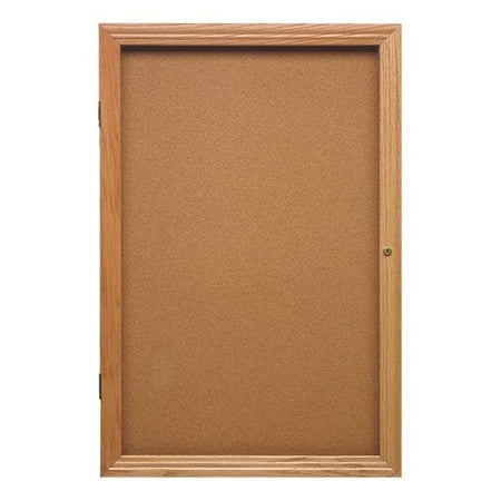 1 Door Enclosed Natural - 36 in. x 24 in. 1-Door Wood Frame Oak Finish Enclosed Tackboard - Natural Cork