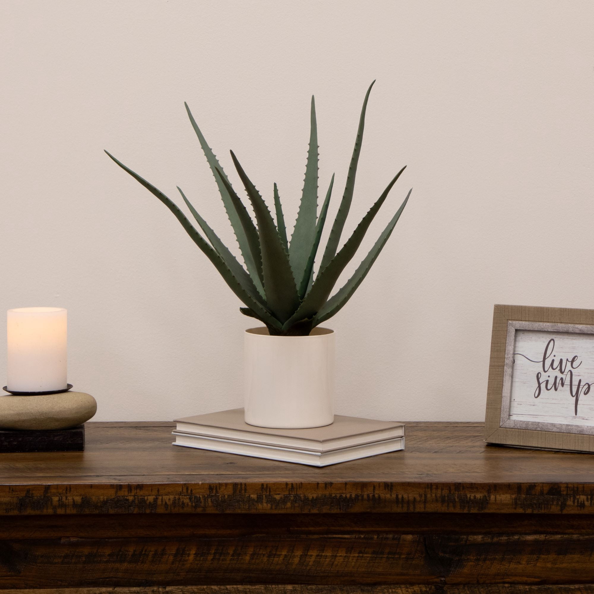 Mainstays 17.5"H Artificial Indoor Medium Agave Plant in Plastic Vanilla Planter