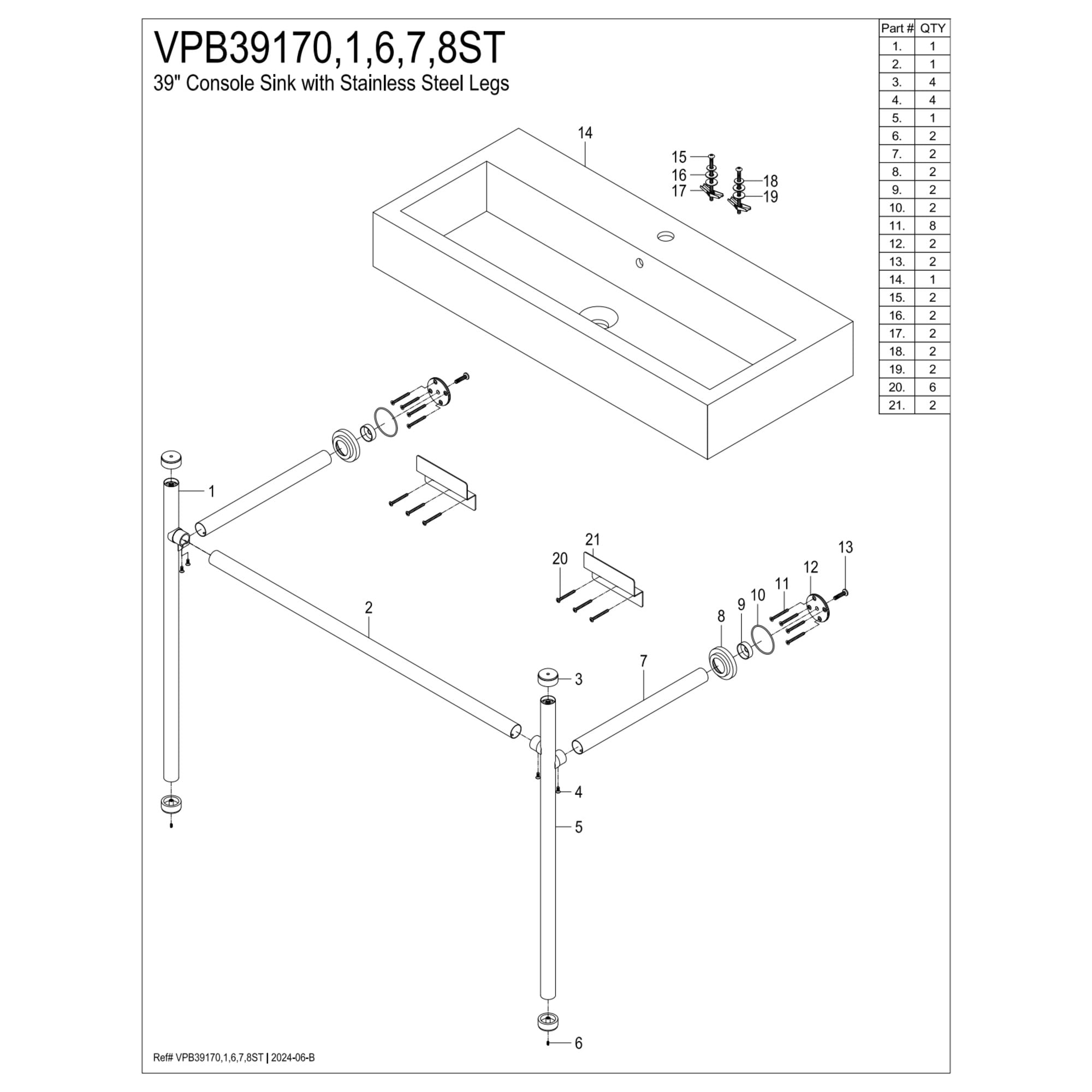 Kingston Brass VPB39177ST New Haven 39" Porcelain Console Sink with Stainless Steel Legs (1-Hole), White/Brushed Brass