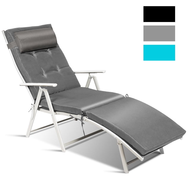 Chaise longue Costway plegable de exterior silla reclinable ligera y portátil con cojín y reposacabezas removibles